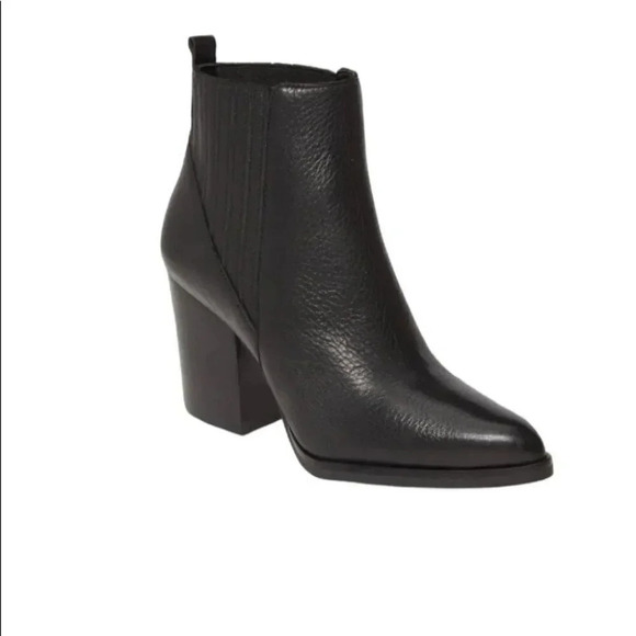 Marc Fisher Boots ALVA‎ 7.5 black leather ankle heeled pointed toe - Picture 1 of 12